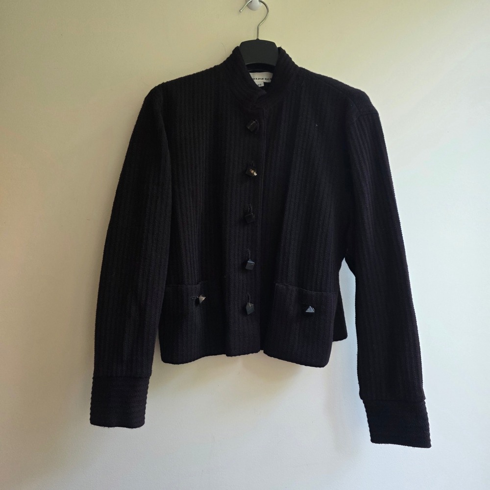 Vintage Caroline Rose Black Ribbed Knit Jacket XS 90s CBK Minimalist Capsule